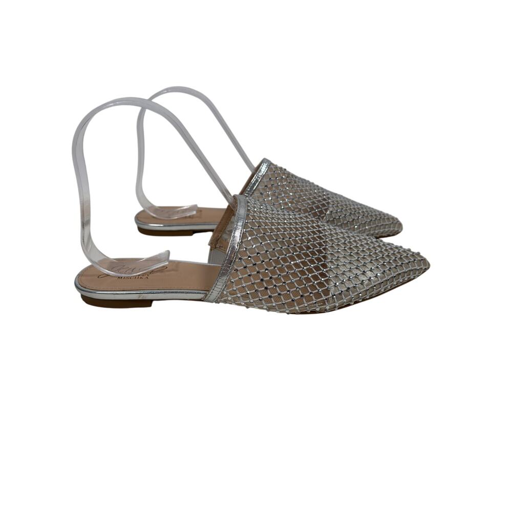 Badgley Mischka Flats Womens 8 Silver Rhinestone Mesh Pointed Toe Slip-On